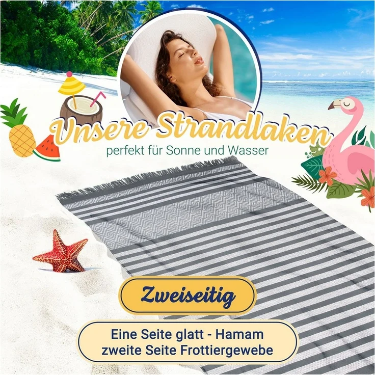 ZOLLNER Hamamtuch, Baumwolltuch (1-St), 90 x 160 cm, 100% Baumwolle, vom Hotelwäschespezialisten, grau – Bild 2