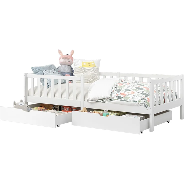 Bellabino 'Vere' Kinderbett 90x200 cm mit 2 Schubladen inkl. Matratze, weiß, Massivholz Kiefer, Jugendbett mit Rausfallschutz und Lattenrost – Bild 2