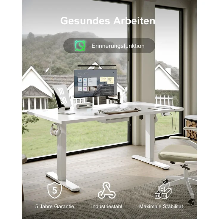 Devoko Elektrisch Höhenverstellbarer Schreibtisch Holzwerkstoff und Metall Weiß 120 x 80 x 72-118 cm – Bild 3
