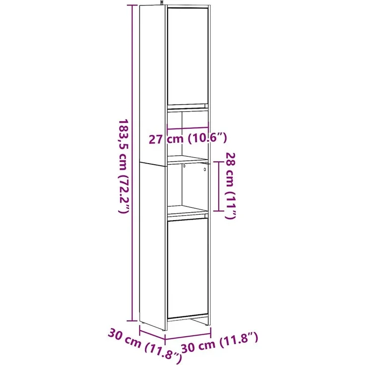 vidaXL Badschrank Altholz-Optik 30x30x183,5 cm Holzwerkstoff 856064 – Bild 10