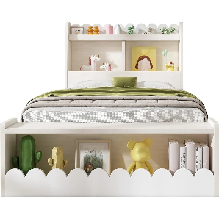 Kinderbett / Einzelbett Stauraumbett 230×98×100 cm (L×B×H) – Massivholz & MDF mit Lattenrost, Liegefläche 90×190 cm, Weiß + Light Oak – Bild 10