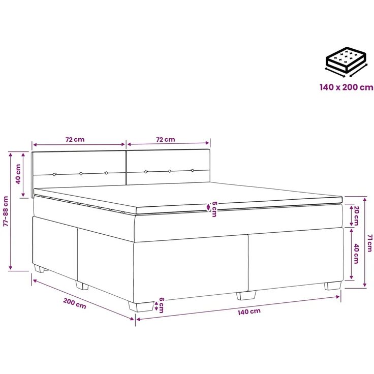 vidaXL Boxspringbett mit Matratze Dunkelblau 140 x 200 cm Samt 3450732 – Bild 11