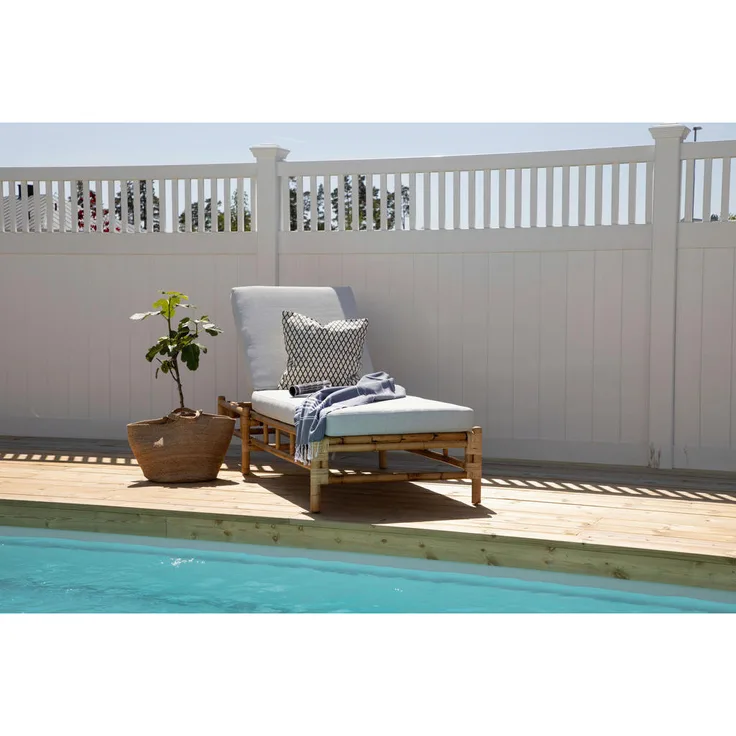Gardenson Sonnenliege, Hellbraun und Creme, aus Holz und Rattan, 80x35x210 cm, Gartenmöbel