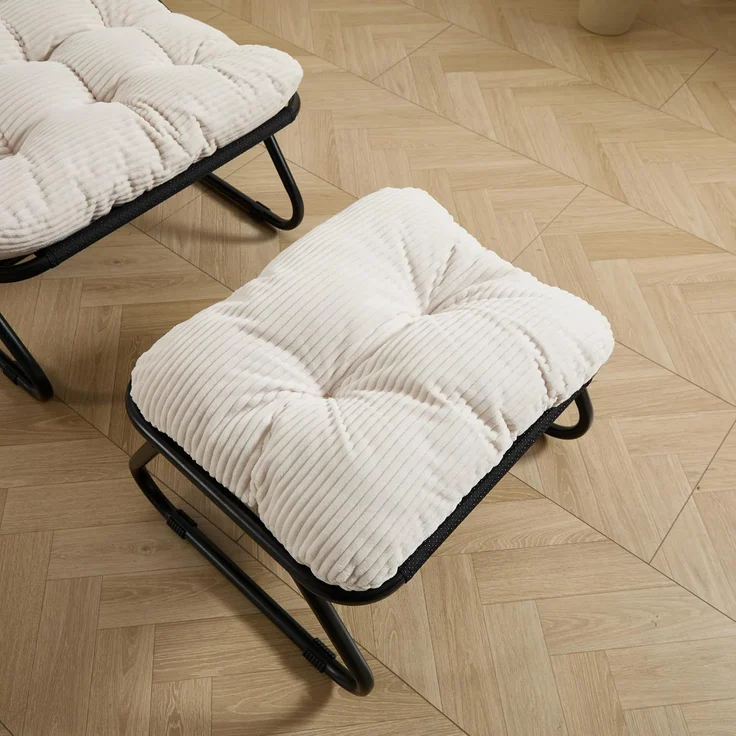 LVHOM Sessel mit Hocker, Gepolsterter Loungesessel aus Cord mit Metallgestell, ergonomischer Relaxsessel für Wohnzimmer und Schlafzimmer, Weiß – Bild 8