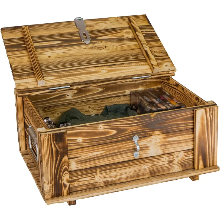 Kistenkolli Altes Land Allzweckkiste Holztruhe Hugo geflammt mit Deckel Holzkiste Schatzkiste Hochzeitskis (Spar-Set)