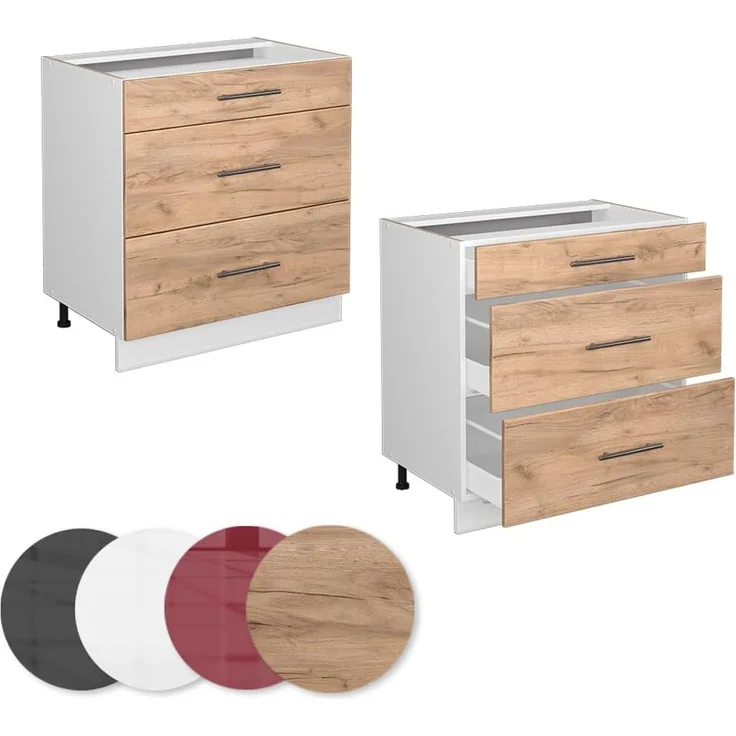 Badschrank Fame-Line Goldkraft Eiche 80 x 82 cm mit 3 Schubladen, ohne Arbeitsplatte Vicco – Bild 6