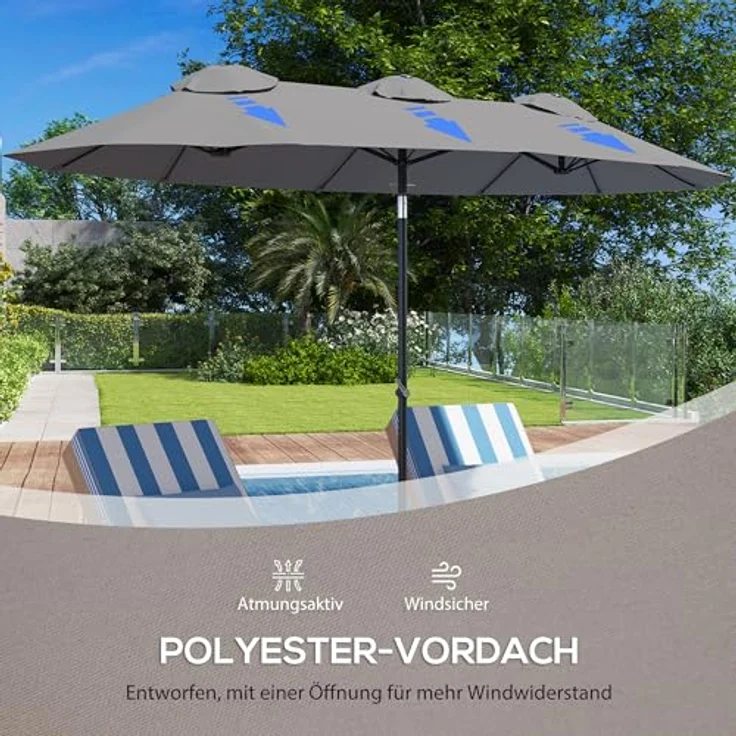 Outsunny Doppelsonnenschirm, grau, 147x285 cm, mit Handkurbel und neigbarem Schirmdach – Bild 7