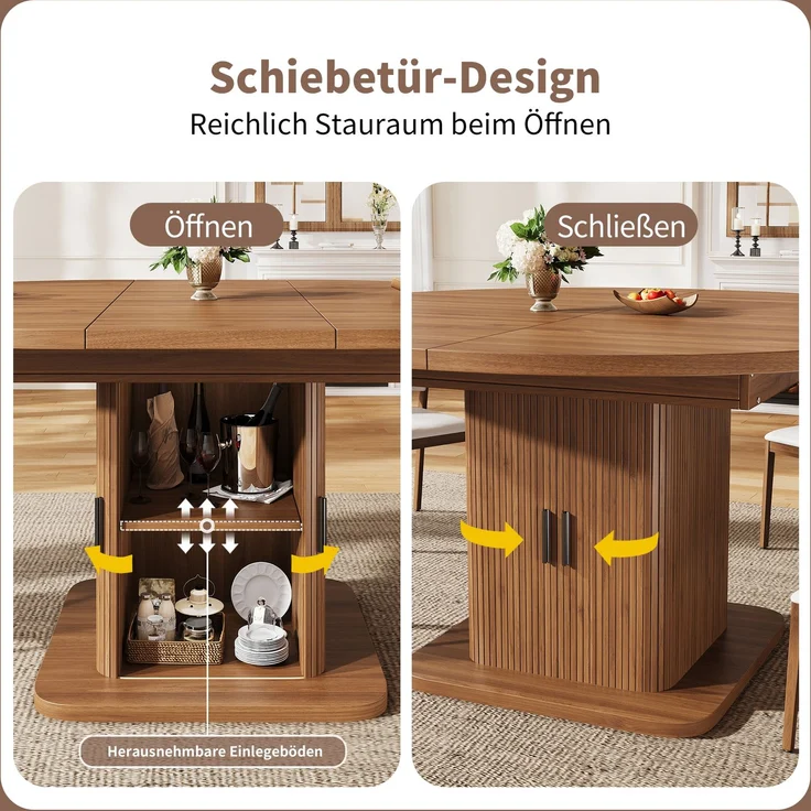 Esstisch ausziehbar, B 110–149,8 x T 110 x H 75 cm, MDF in Nussbaumoptik mit Stauraum – Bild 8