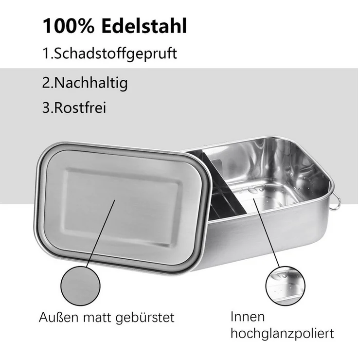 Clanmacy Lunchbox Edelstahl Brotdose mit Fächern Auslaufsichere Lunchbox BPA frei, Edelstahl, (Packung, 1400ml, 1200ml, 800ml), Edelstahl, BPA-frei, plastikfrei, Auslaufsicher – Bild 3
