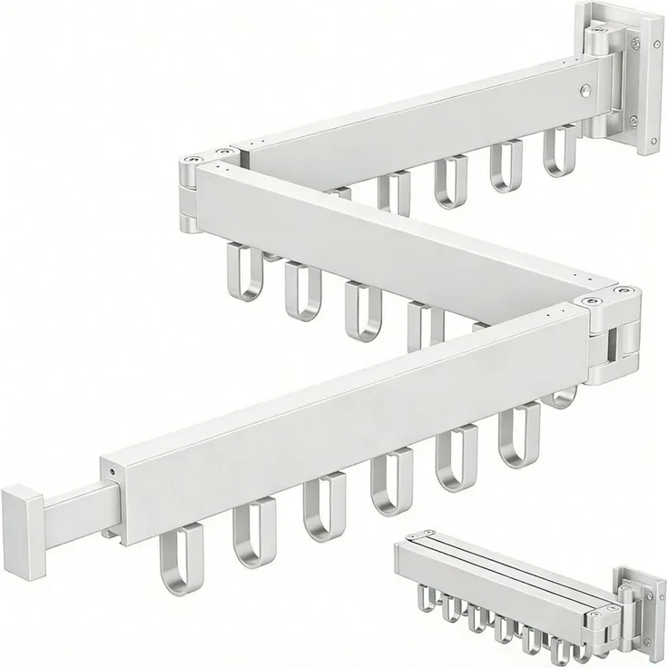 OSTWOLKE Wandwäschetrockner Wäscheständer Wandmontage Klappbar Ausziehbar 120cm, mit 18 Haken, für Balkon, Wäsche, Badezimmer