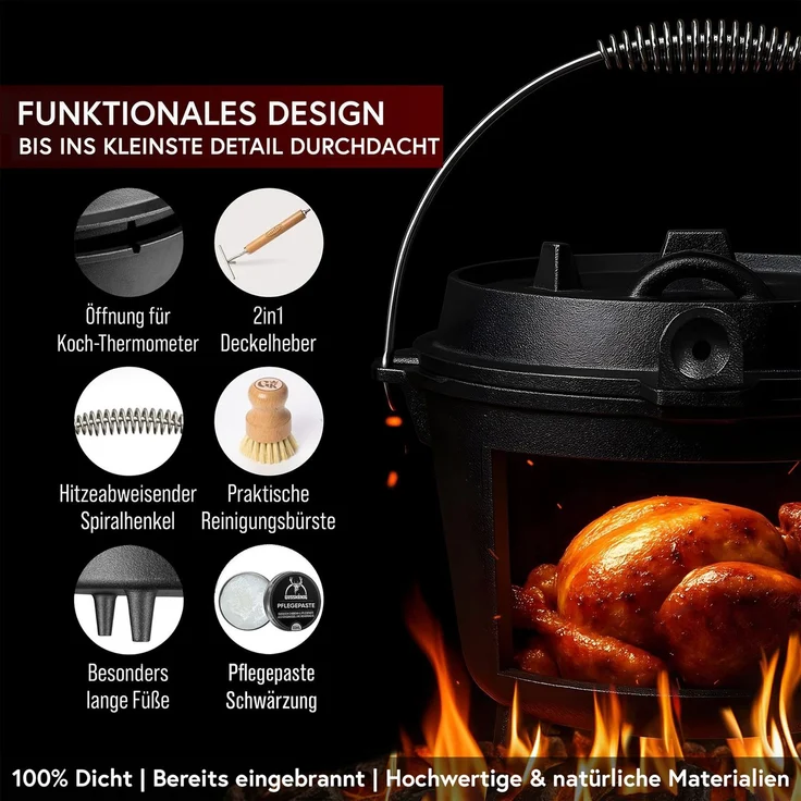 GUSSKÖNIG Dutch Oven Topf mit Füßen 4,5L+Pflegepaste – Bild 7