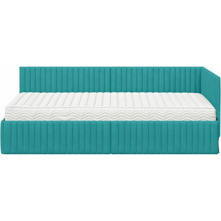 vidaXL Eckbettgestell mit Matratze mit Kopfteil 2 pcs Türkis Samt 3393826 – Bild 5