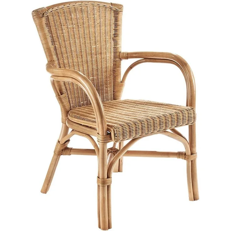 Kobolo 4-Fußstuhl Sessel Stuhl YORK aus Rattan natur mit Armlehnen (aus Rattan, 1 St), 54x56x44/86 cm