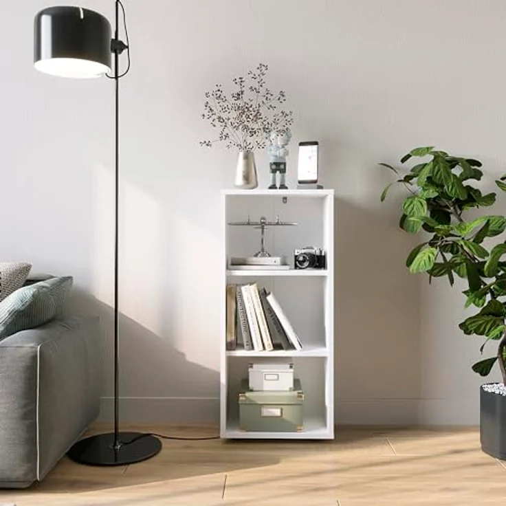 KOMTO Bücherregal Lumo 40 cm Weiß Regal mit 3, 4 or 6 Ebenen und Höhenverstellbare, Regale Standregal Aufbewahrungsregal Bookshelf – Bild 5