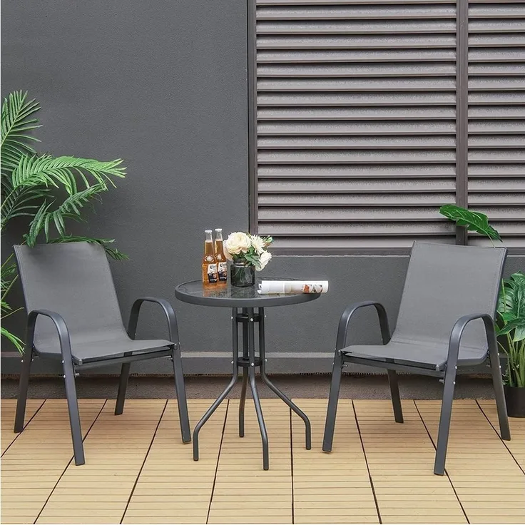 KOMFOTTEU Gartenstuhl 2 Gartenstühle mit Tisch (Set), Pulverbeschichtete Stahlrohrrahmen