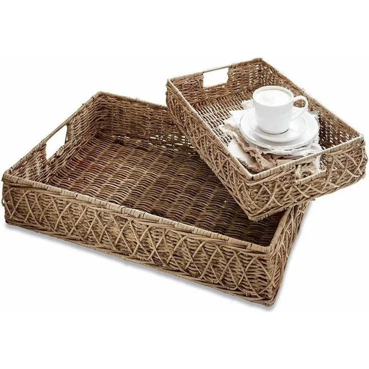 Mirabeau Tablett Tablett 2er Set Cordillera braun, Rattan, Gestell: Eisen