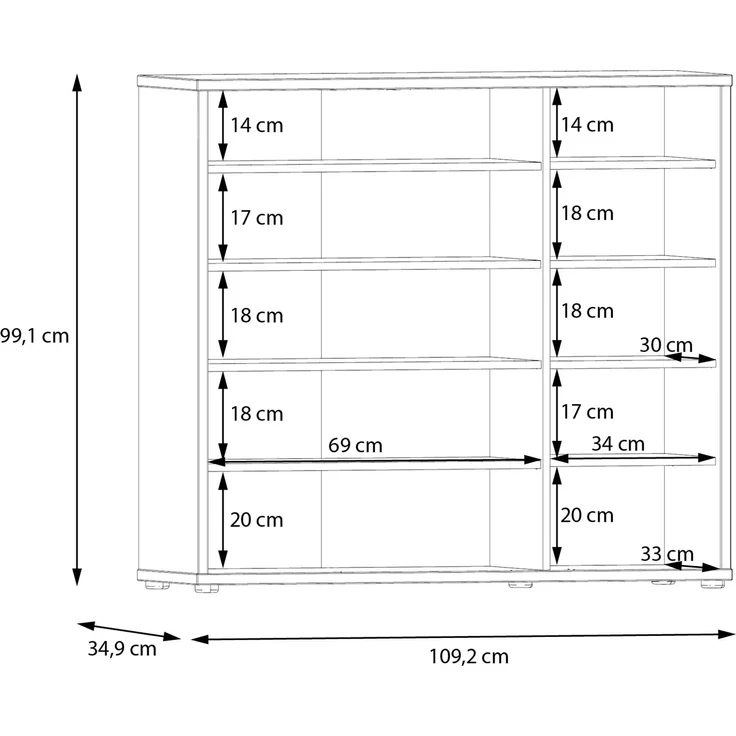 Forte ALICE SPRINGS Schuhschrank 100 110, moderner Flurschrank mit 3 Türen und 8 Einlegeböden, Holzwerkstoff, Secret Grey, 109,2 cm breit x 99,1 cm hoch x 34,9 cm tief – Bild 7