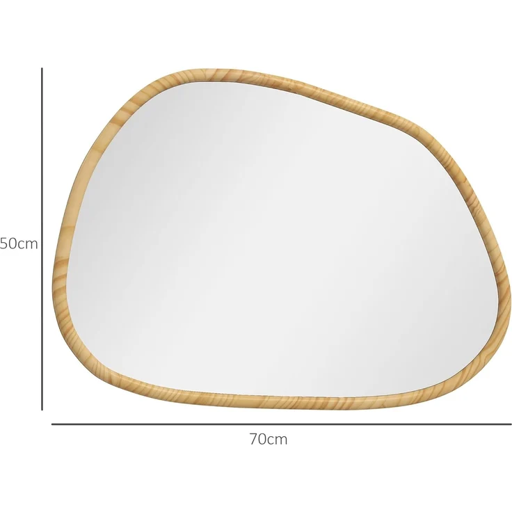 HOMCOM Wandspiegel Asymmetrisch, 70 x 50 cm Badezimmerspiegel mit Holzrahmen (Badezimmerspiegel, 1-St, Dekospiegel), für Bad, Wohnzimmer, Flur, Schlafzimmer, Natur – Bild 7