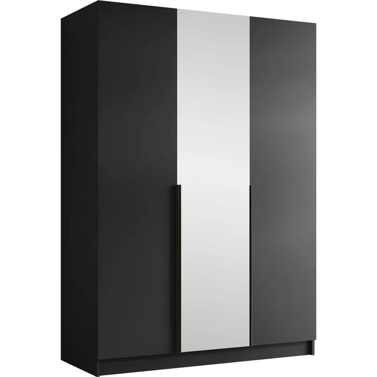 Mirjan24 'Cikzori' Kleiderschrank mit Einlegeböden und Kleiderstange, 3-türig, Laminatplatte, 215 x 58 x 150 cm, Schwarz / Schwarz, mit Spiegeltür – Bild 1