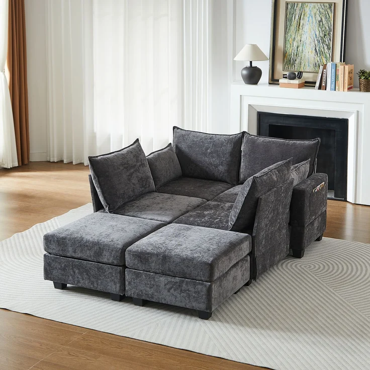 EINHOM Modulares Chenille-Sofa, Ecksofas für das Wohnzimmer U-förmiges Ecksofa mit Stauraum-Ottomane, 6-Sitzer-Ecksofas mit Chaiselongue – Bild 3