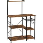 Vasagle Küchenregal, Standregal mit Metallkorb, Bäckerregal mit 6 S-Haken und Regalablagen, Mikrowellenregal, Gewürzregal, für Töpfe und Pfannen, Industrie-Design, Vintagebraun-schwarz von Songmics KKS35X