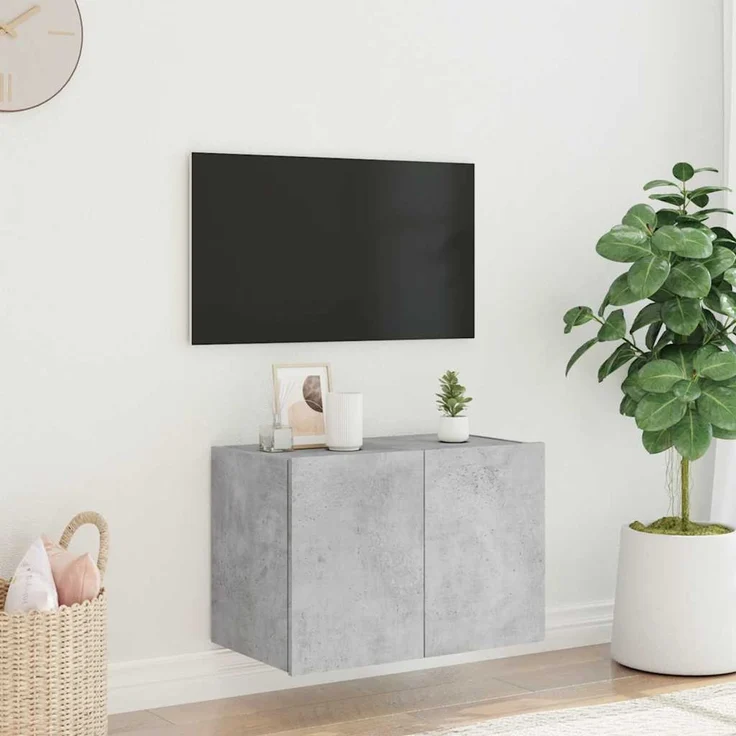 TV-Wandschrank, Fernsehschrank mit LED-Leuchten Betongrau 60 x 35 x 41 cm – Bild 4