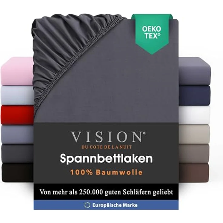 Vision - Spannbettlaken 90x190 cm - Anthrazit-100% Baumwolle – Bild 2