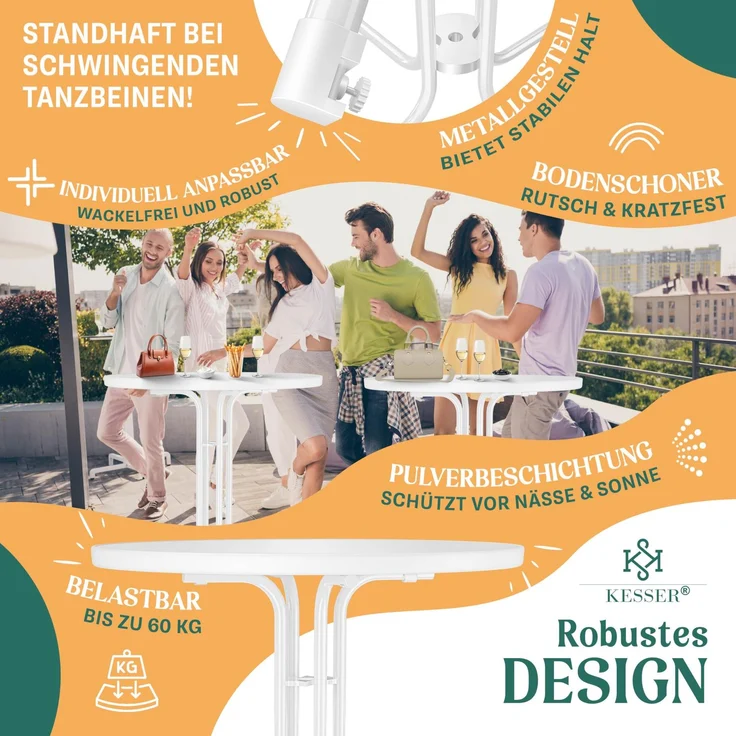KESSER® Gastro Stehtisch klappbar - Gastronomie Bistrotisch rund - Wetterbeständiger Klapptisch Gartentisch - Runder Partytisch - Hitzebeständig - Stabil und sicher Weiß, Ø 60 cm, 2er Set – Bild 4