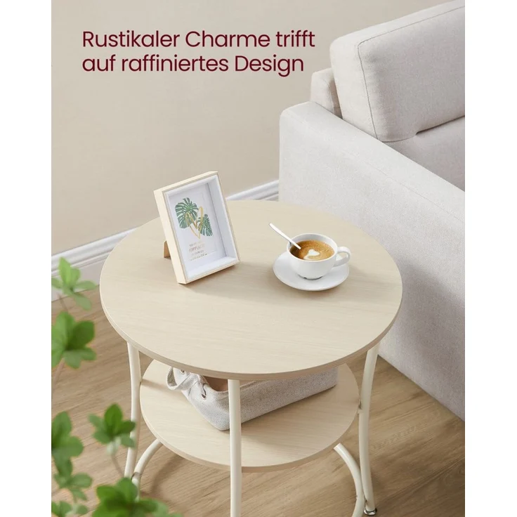 VASAGLE Beistelltisch rund mit 2 Ablagen, Industrie-Design, Holz / Stahl Naturbeige, ⌀ 55 x 55 cm – Bild 2