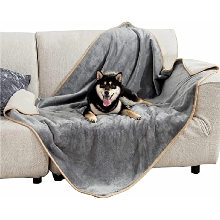 Lesure wasserdichte Hundedecke Grosse Hunde - 100x120 cm Outdoor Hundedecke waschbar, Hundedecke Sofaschutz aus Sherpa Fleece, Katzendecke weich, grau – Bild 9