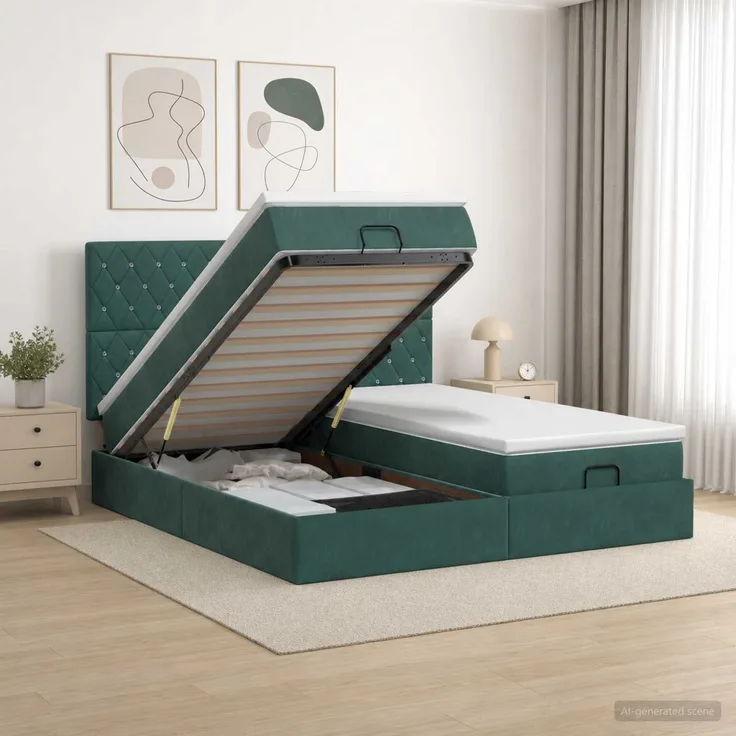 vidaXL Ottoman-Bett mit Matratze und LED Dunkelgrün 180 x 200 cm Samt 3458481