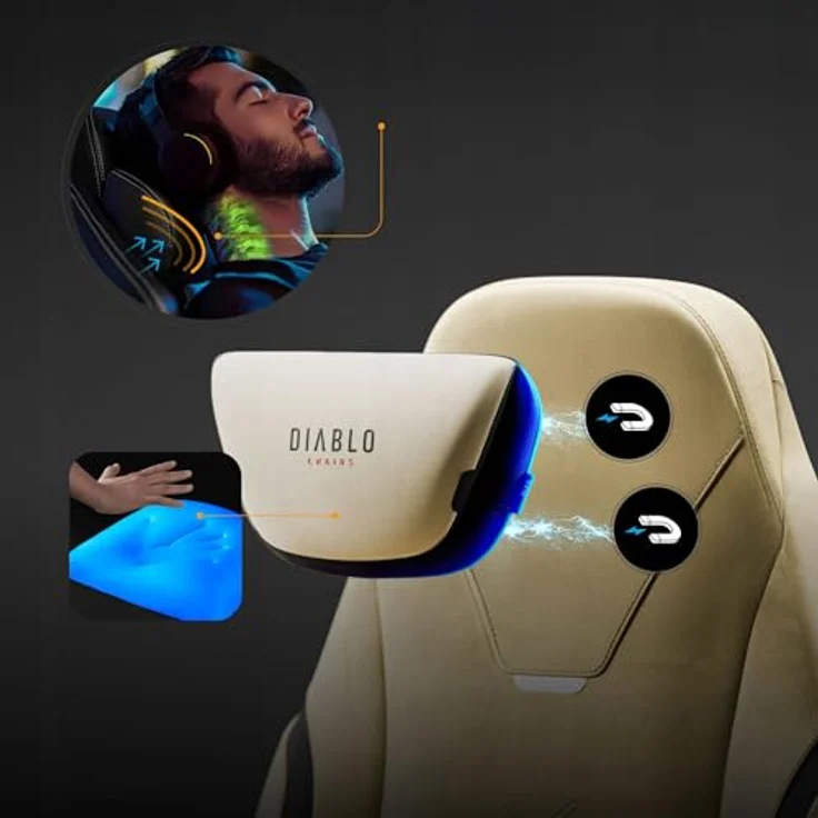 Diablo Ergonomischer Gaming Stuhl Stoff X.Eye Prime Pc Stuhl mit Magnet-Kopfstütze Gaming Sessel Kühlfunktion Gaming Stuhl Ergonomisch Strapazierfähiger Stoff Gaming Chair 140 kg Broken Gold – Bild 5