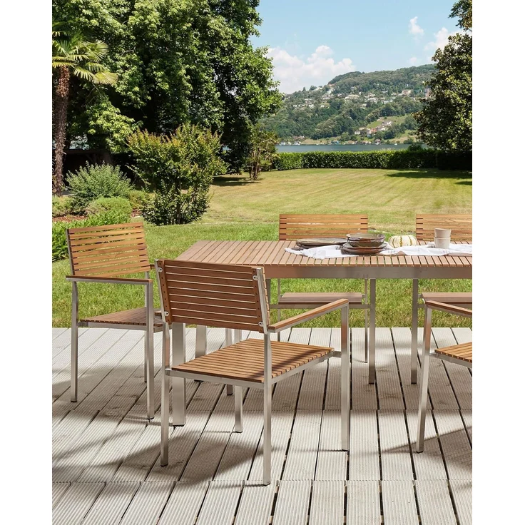 Beliani 'VIAREGGIO' Gartenstuhl 6er Set, Teakholz Braun – Bild 2