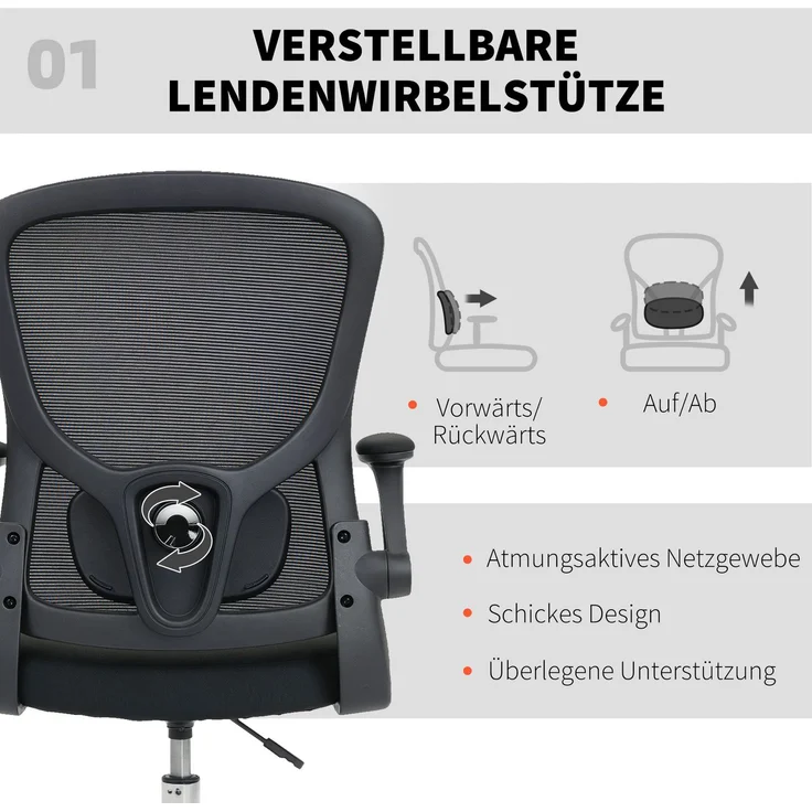 MELAYR, Zeichenstuhl mit Lendenstütze, höhenverstellbar, drehbar, für Homeoffice, Studio, 60 x 60 x 132 cm, Schwarz – Bild 6