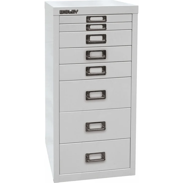 Bisley Multidrawer Schubladenschrank aus Metall mit 8 Schubladen DIN A4 ohne Sockel - Farbe: Lichtgrau, L298-645 – Bild 1