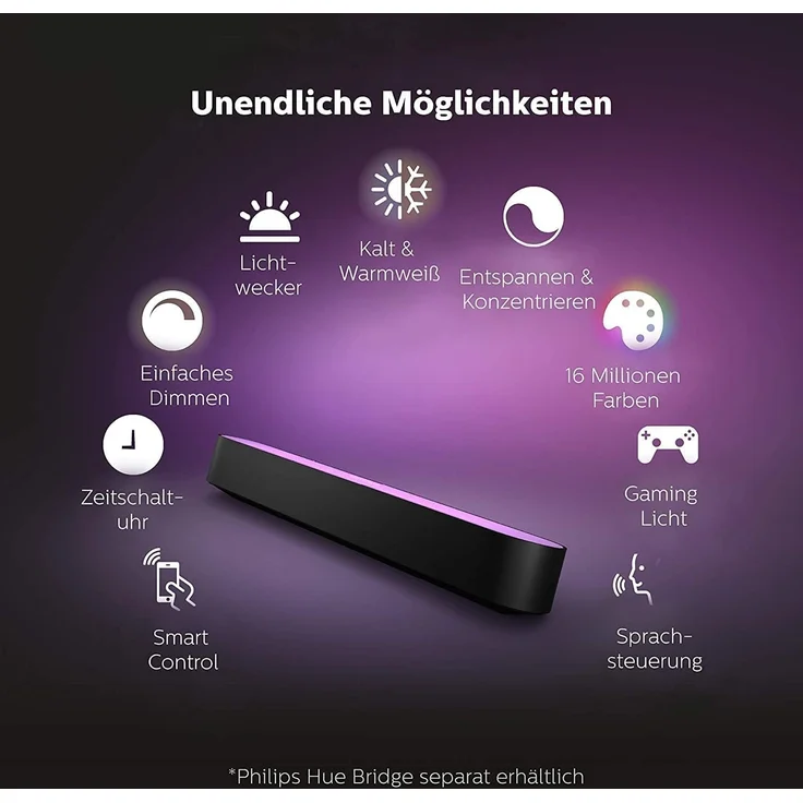 Philips Hue White & Color Ambiance Play Lightbar 2er Pack (500 lm) und Hue Bridge, dimmbare LED-Lightbar für das Hue Lichtsystem mit 16 Mio. Farben, smarte Lichtsteuerung über Sprache oder App,schwarz – Bild 8