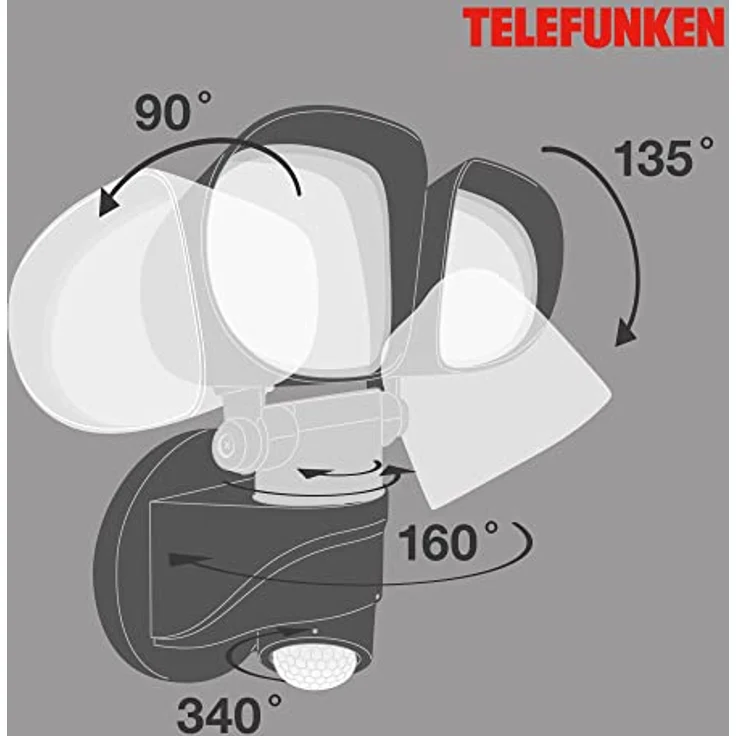 TELEFUNKEN LED Außenleuchte Wandleuchte mit Sensor, schwenkbar, 10 Watt, 1000 Lumen, 4000 Kelvin, IP44, schwarz, 258x218x160mm – Bild 3
