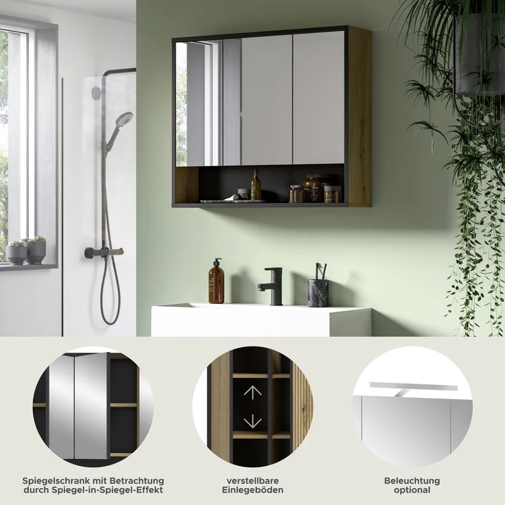Bagno Spiegelschrank in Artisan Oak Nachbildung – Bild 7