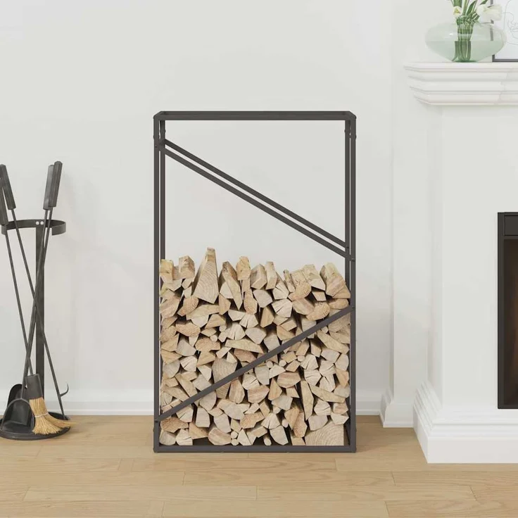 vidaXL Brennholzregal Schwarz 60x25x100 cm Kaltgewalzter Stahl 864327 – Bild 2