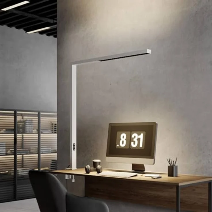 Arcchio LED Klemmlampe, dimmbar, Büro Schreibtischlampe mit Touchdimmer, blendfreies Up and Down Licht, universalweiß 4000K, 2859lm Up und 7713lm Down, Aluminium Kunststoff weiß – Bild 3