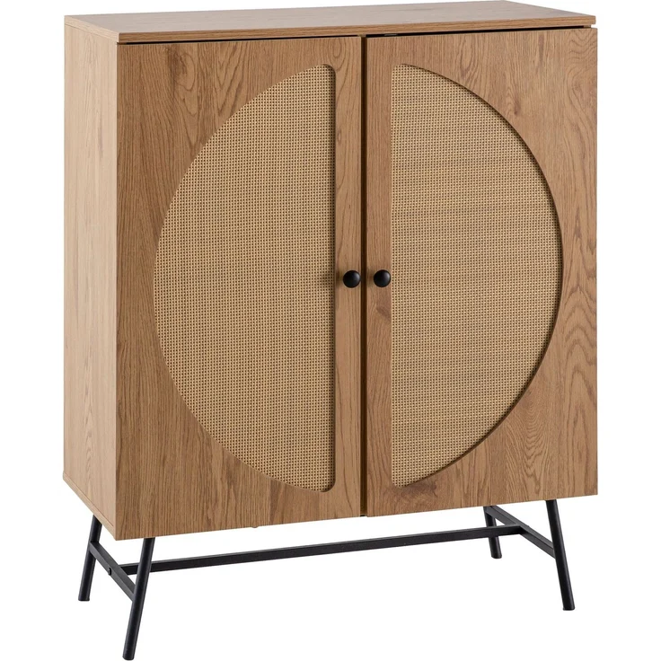 FINEBUY Sideboard FB104655 (80x103x39 cm Anrichte, Eiche-Dekor Rattangeflecht), Kommode Türen Highboard, Hoher Kommodenschrank – Bild 6