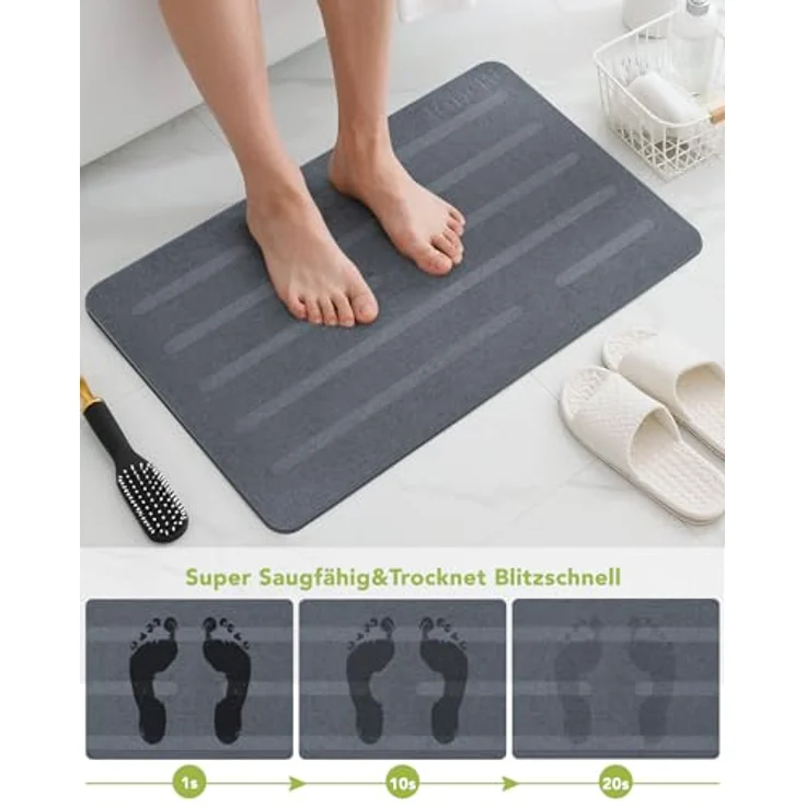 Ribelli Kieselgur Badematte rutschfest 60x39 cm, Duschvorleger Badvorleger Schnelltrocknend, 100% Natürlich Stein Bodenmatte, Bad Matte Super Saugfähig Badezimmermatte – Bild 4