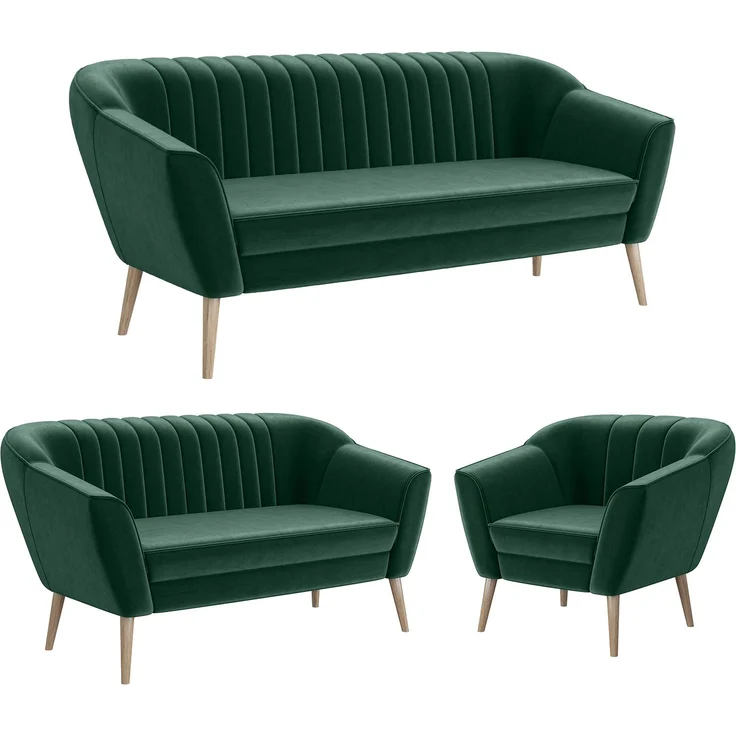 MEBLINI Sofa-Set KAIA 3+2+1 - Grün Samt - für Wohnzimmer - Mini Lounge für sechs Personen - Küchensofa - Sofa Klein - Sitzgarnitur - Polstergarnitur - Sofagarnituren – Bild 1