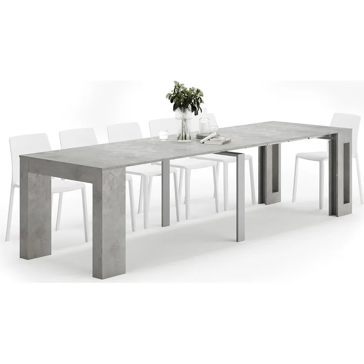 MOBILI FIVER, Ausziehbarer Konsolentisch mit Verlängerungen, Easy, Betonoptik, Laminiert/Aluminium, Made in Italy