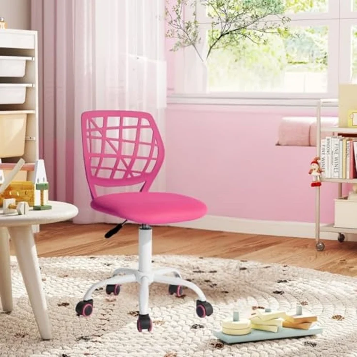 FurnitureR Kinder Schreibtischstuhl, höhenverstellbarer Drehstuhl mit kleinem Loch Rückenlehne Design, geeignet für Kinderzimmer oder Arbeitszimmer, rosa I – Bild 6