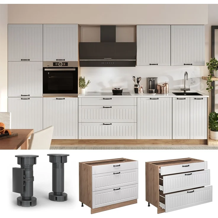 Küchenunterschrank Fame-Line Weiß Landhaus/Goldkraft Eiche 100 cm, AP Eiche Vicco – Bild 4