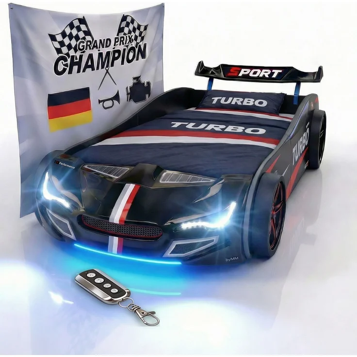 Autobett GTE Kinderbett im Rennwagen-Design mit Lattenrost Farbe Schwarz – Bild 2