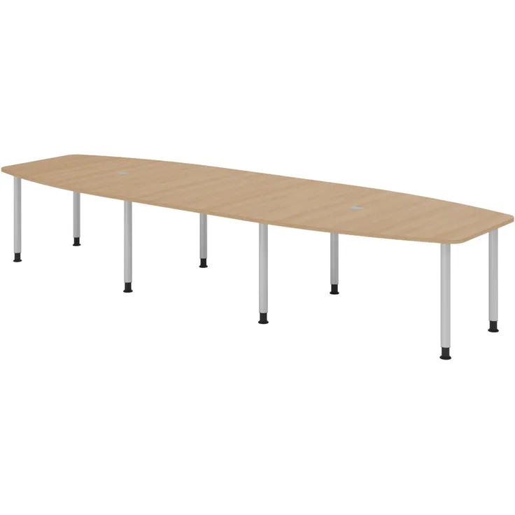 bümö Konferenztisch oval 400x130 cm großer Besprechungstisch in Eiche, Besprechungstisch mit Gestell in Silber, Meetingtisch für 14 Personen, XXL-Tisch für Besprechungsraum & Meeting, KT40C-E-S