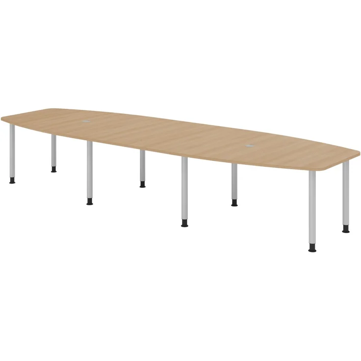 bümö Konferenztisch oval 400x130 cm großer Besprechungstisch in Eiche, Besprechungstisch mit Gestell in Silber, Meetingtisch für 14 Personen, XXL-Tisch für Besprechungsraum & Meeting, KT40C-E-S