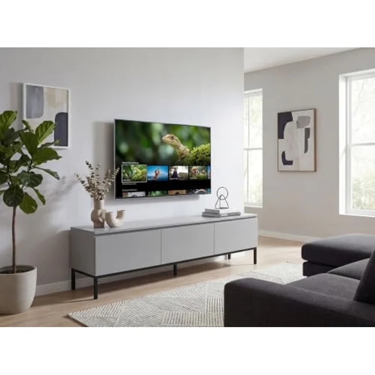 FINEBUY Lowboard FB117865 150cm TV Kommode Grau TV Schrank Fernsehtisch Fernsehschrank (Modernes TV-Board mit grifflosen Fronten), Drei geräumige Schubladen für reichlich Stauraum – Bild 5